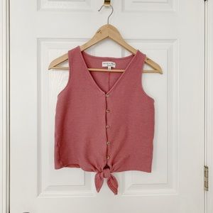 Texture & Thread Button Front Tie Tank